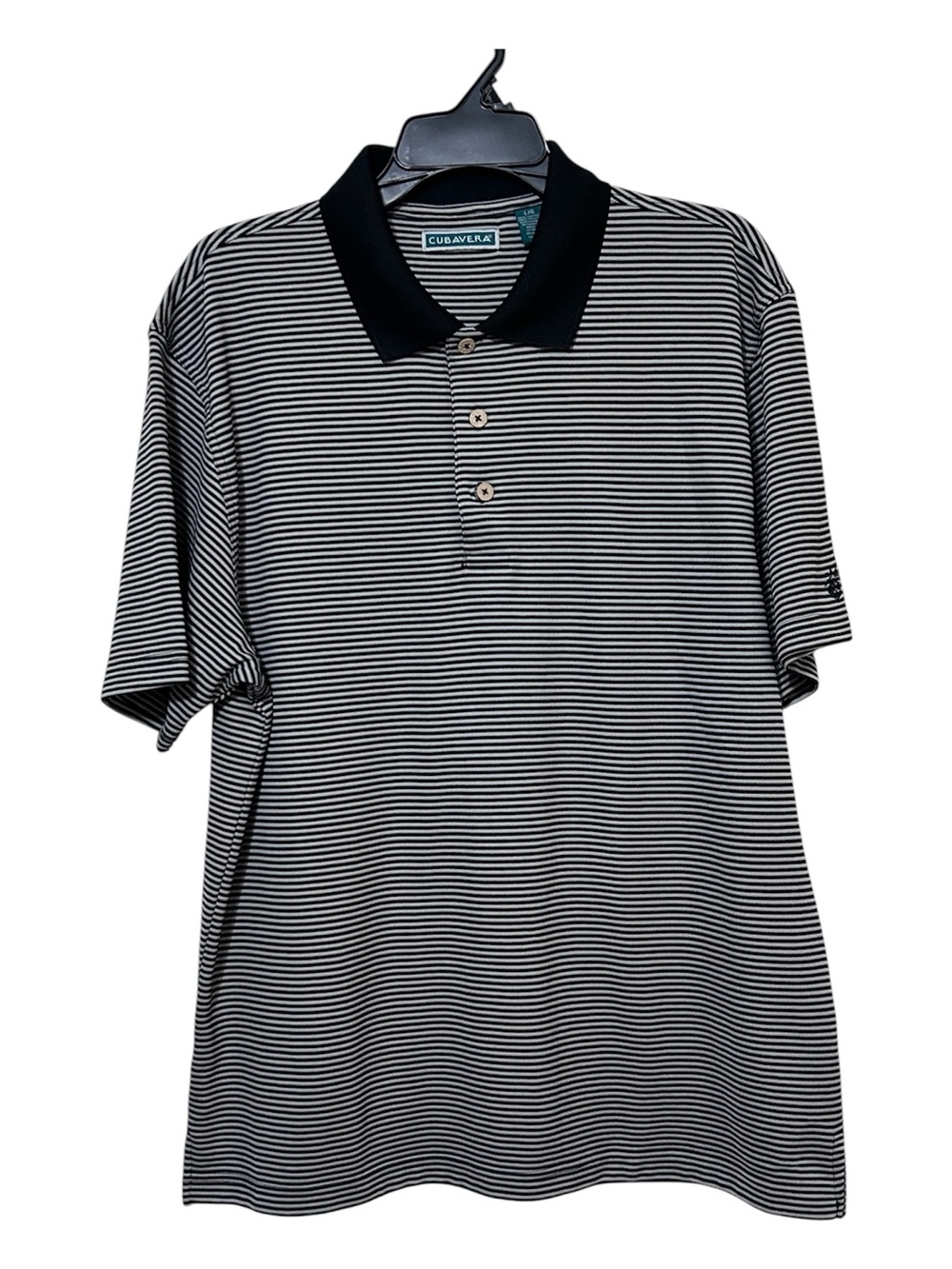 Cubavera Mens Large Black White Striped Short Sleeve Polo Shirt Golf Resort Wear
